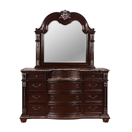 Traditional 11-Drawer Dresser and Mirror Set