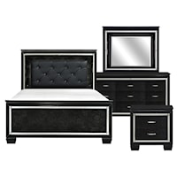 Glam 4-Piece Queen Bedroom Set with Tufted Upholstery and LED Lighted Headboard