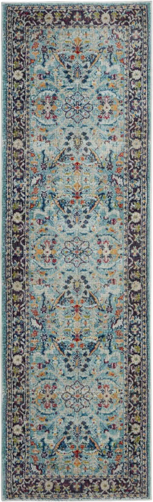 2'4" x 8' Teal/Multicolor Runner Rug
