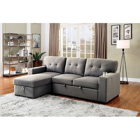 Transitional Convertible Sofa Chaise with Storage 