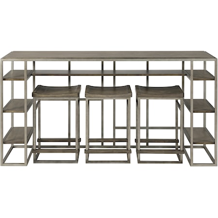 Industrial Contemporary 4-Piece Console Table and Stool Set