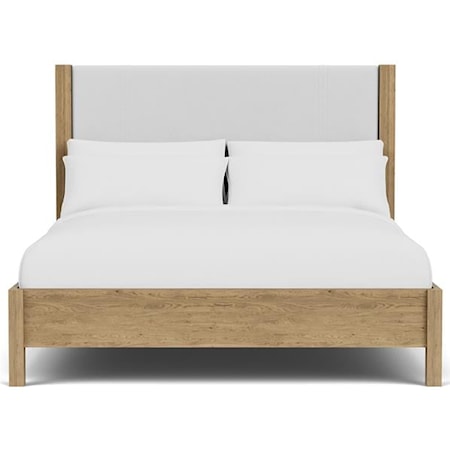 Contemporary King Panel Bed with Upholstered Headboard