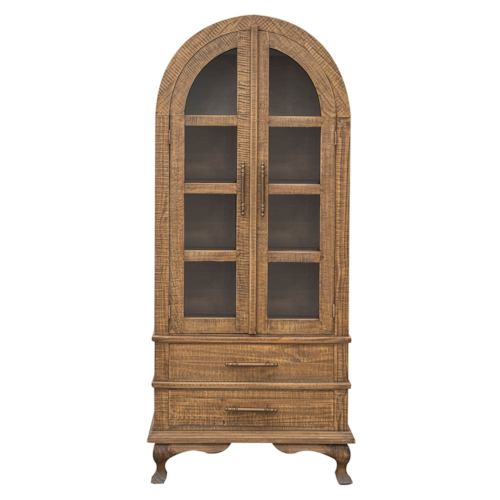 Transitional 2-Drawer Display Cabinet with Glass Doors