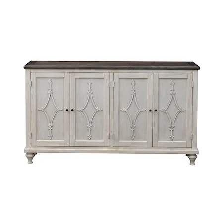 Transitional 4-Door Credenza with Adjustable Shelving