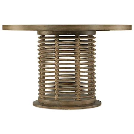 Coastal Round Dining Table with Rattan Base