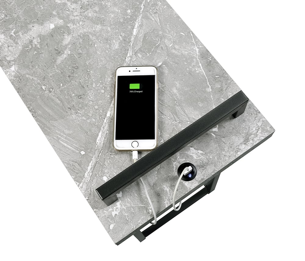 C-shaped Side Table USB Charging Faux Marble