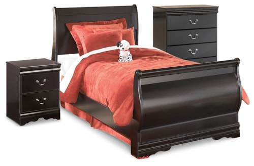 Twin Sleigh Bed With Chest Of Drawers And Nightstand