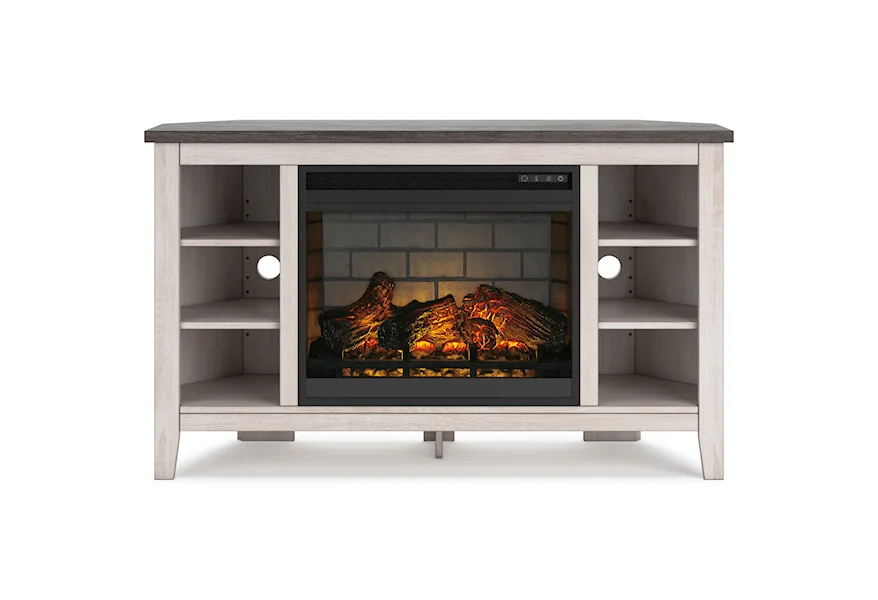 Dorrinson Corner TV Stand with Fireplace by Signature Design by Ashley at Furniture and ApplianceMart