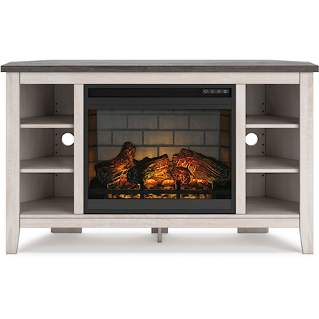 Two-Tone Corner TV Stand with Electric Fireplace