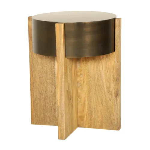 Transitional End Table with Metal Drum Top