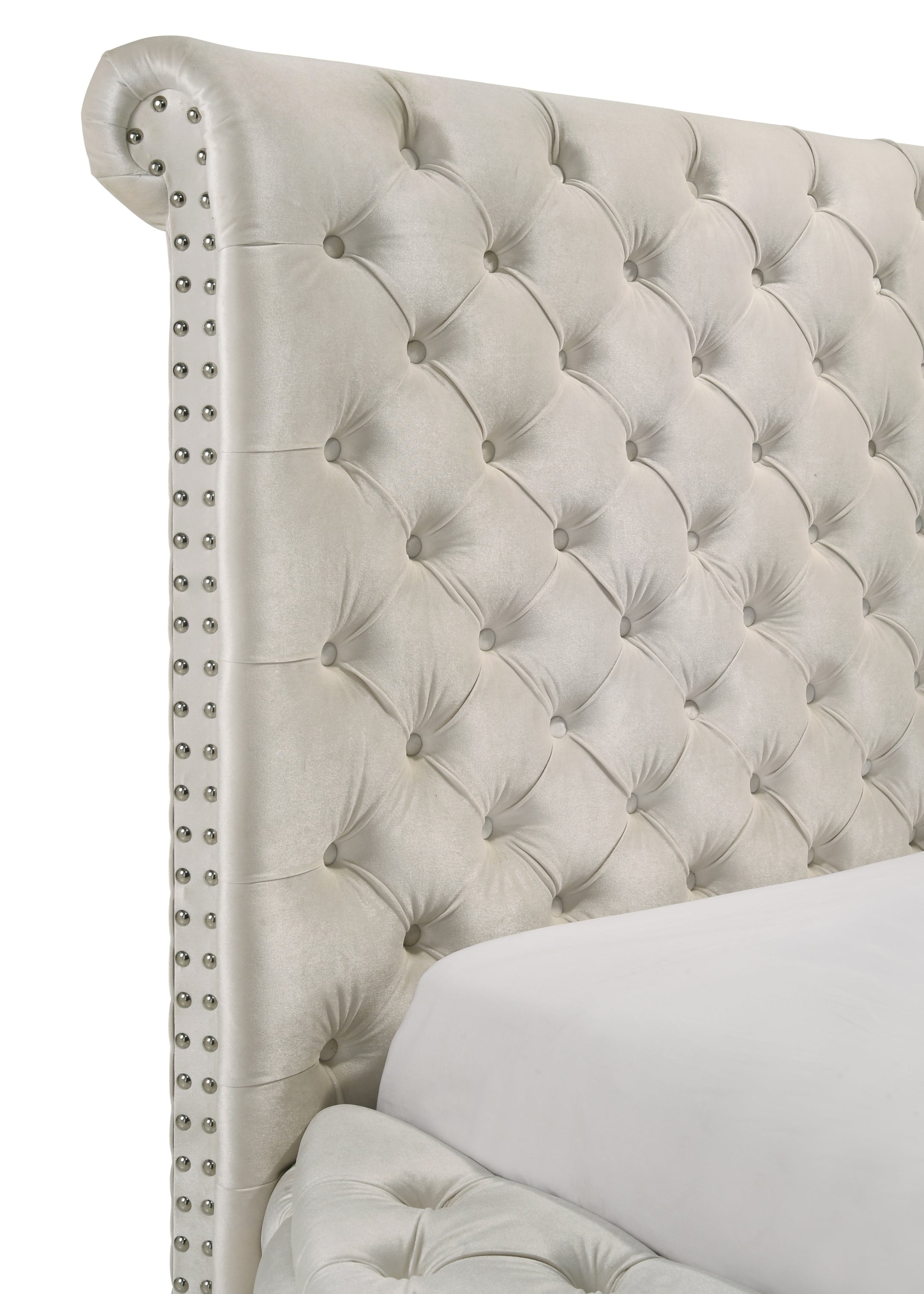 Queen Upholstered Bed - Ivory