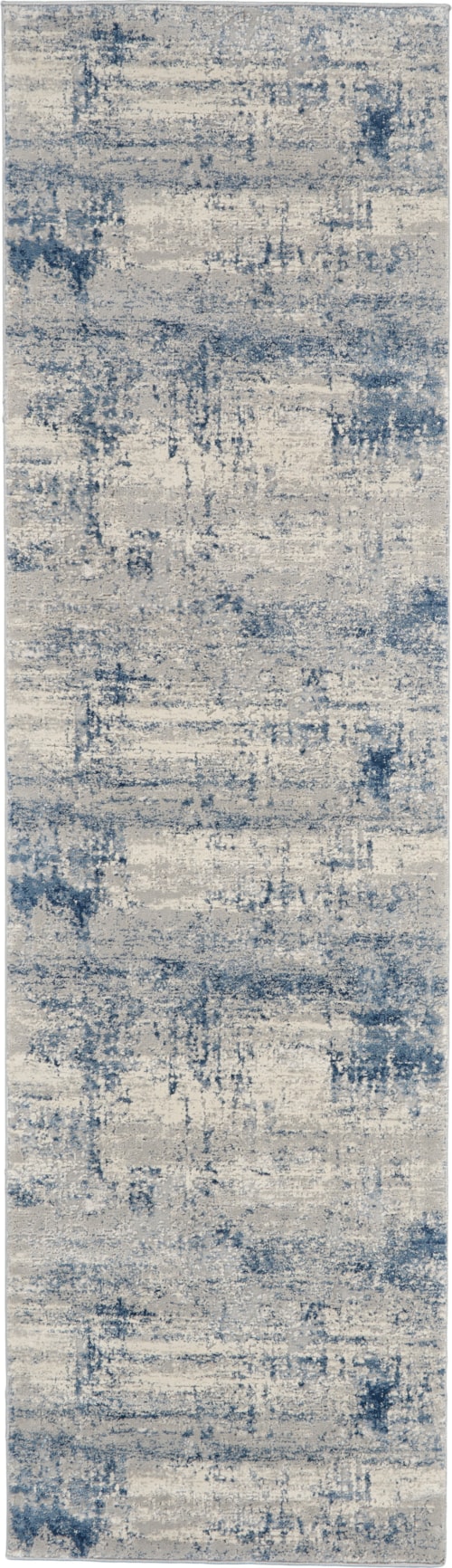 2'2" x 7'6" Ivory/Blue Runner Rug