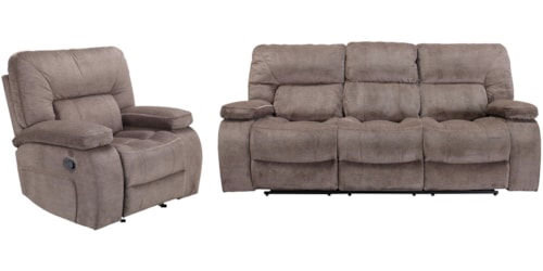 Casual Manual Reclining Sofa and Recliner Set with Lay Flat Design