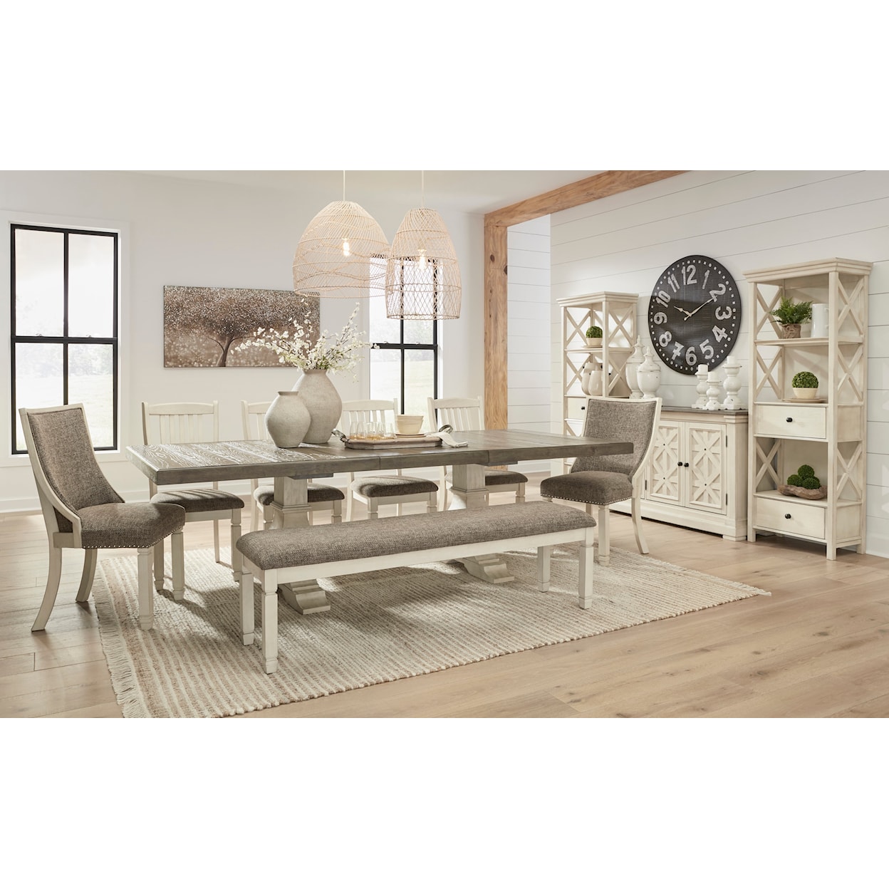 Ashley Signature Design Bolanburg 8-Piece Dining Set with Bench