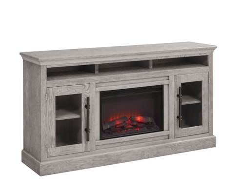 Traditional 73" Fireplace Console with Glass Doors and Open Shelving