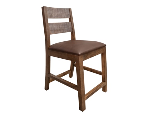 Rustic Counter Height Barstool with Faux Leather Seat