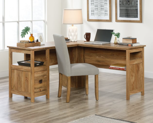 Farmhouse L-Shaped Desk with Open Shelf Storage & File Drawer