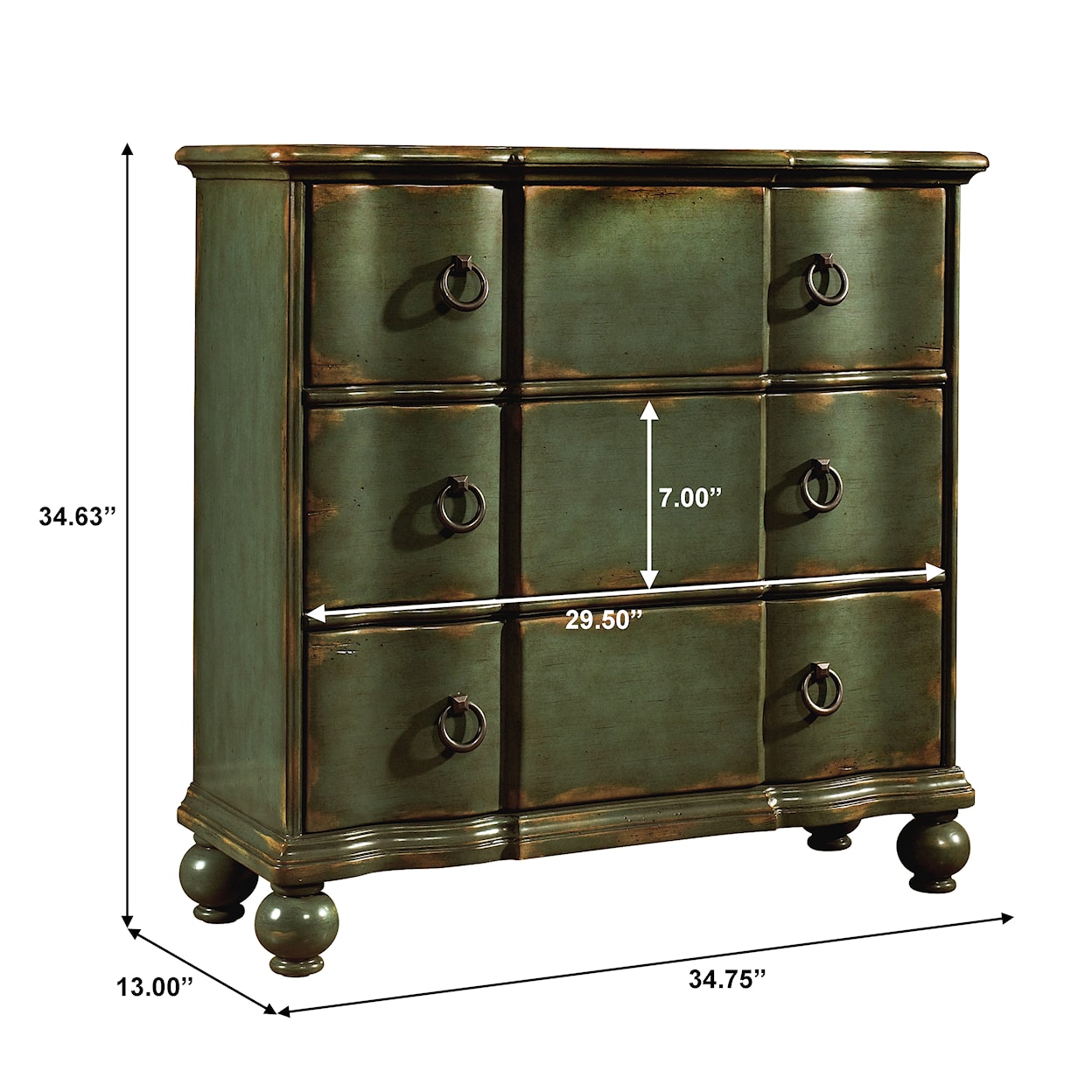 Accentrics Home Accents Teal Green Distressed 3 Drawer Chest