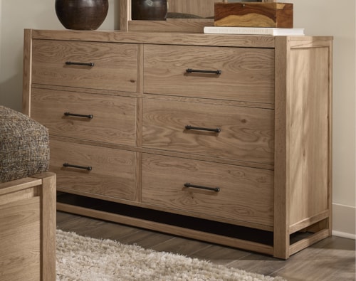 Transitional 6-Drawer Dresser with Metal Bar Hardware