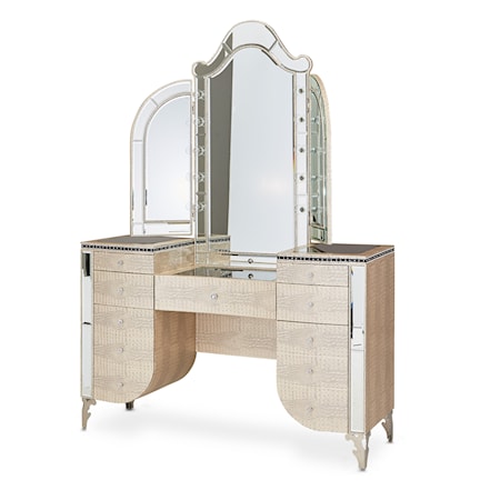 3-Piece Vanity Desk with Mirror and Bench