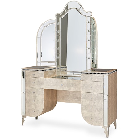 2-Piece 11-Drawer Vanity Desk and Mirror Set