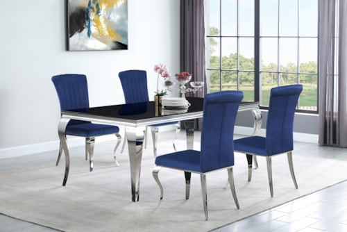 Carone 5-Piece 81" Rectangular Black Glass Dining Set Blue