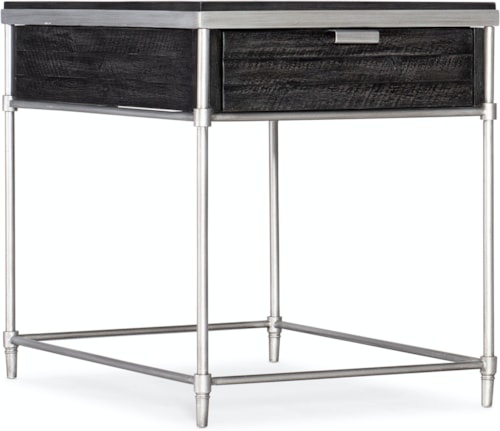Transitional Rectangular Metal and Wood End Table with Drawer