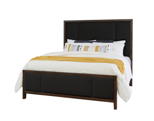 Transitional California King Upholstered Panel Bed