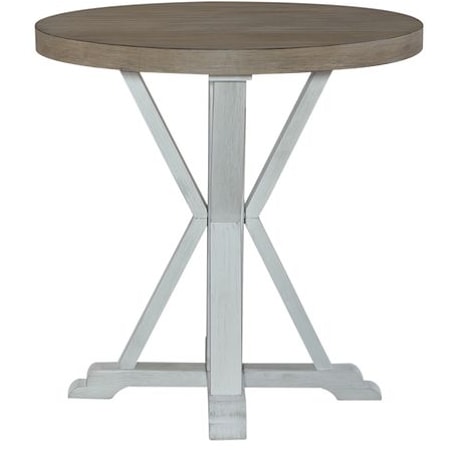 Farmhouse Round Pedestal End Table with "X" Base