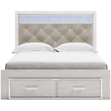 Queen Storage Bed with Upholstered Headboard