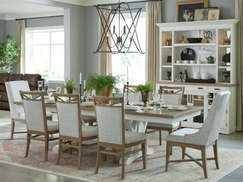 Farmhouse 10-Piece Trestle Dining Set with Buffet and Hutch