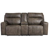 Contemporary Leather Power Reclining Loveseat with Console