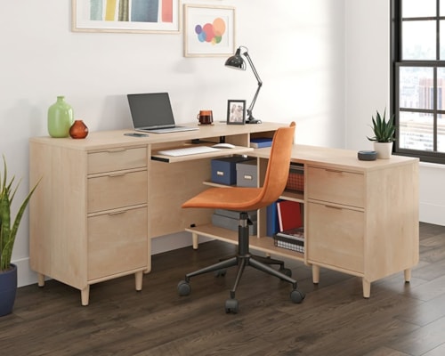 Mid-Century Modern L-Shaped Desk with Slide-Out Keyboard/Mousepad