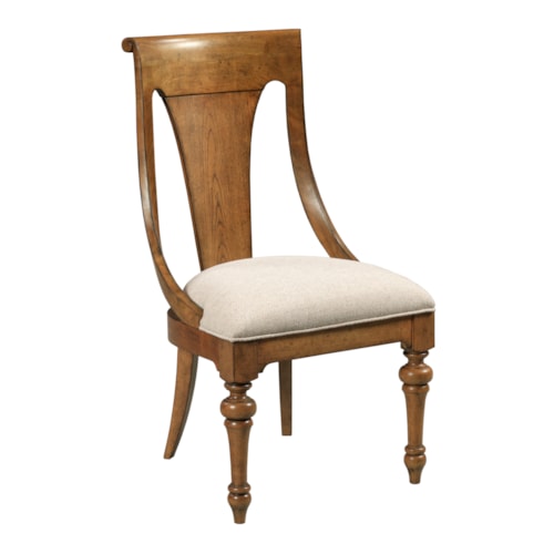Traditional Sling Back Side Chair with Upholstered Seat