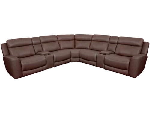 Casual 7-Piece Power Reclining Sectional Sofa with Entertainment Consoles