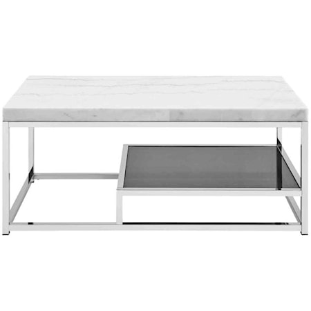 Aston Cocktail Table with White Marble Top and Chrome Base