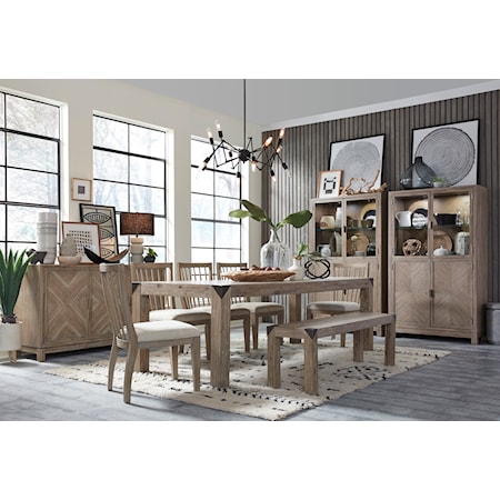 Rustic Industrial 7-Piece Dining Set with Upholstered Chairs and Bench