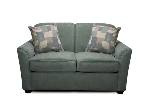 Transitional Loveseat with Flared Half-Moon Arms