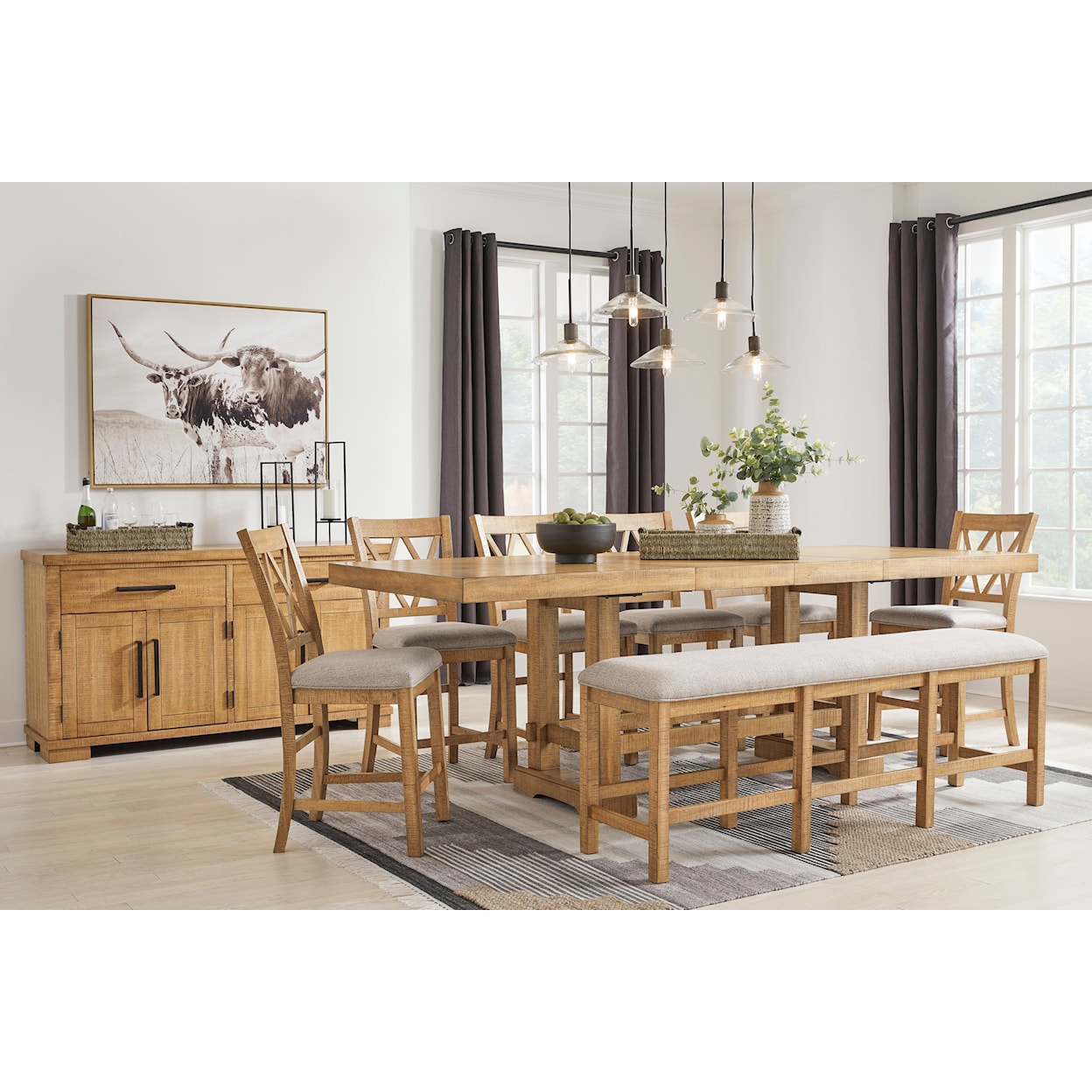 Ashley Signature Design Havonplane 8-Piece Counter Dining Set with Bench
