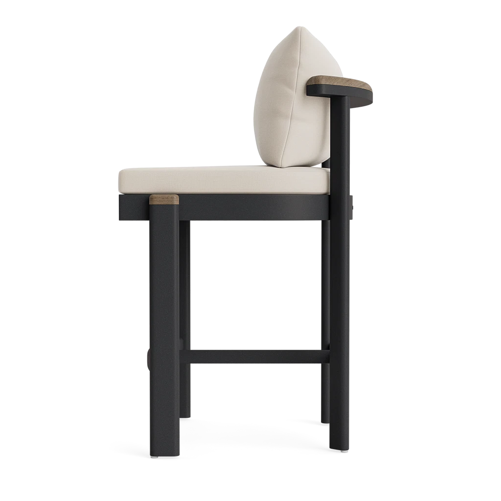 Brown Jordan Luca Cushioned Fixed Barstool w/Teak Accenting