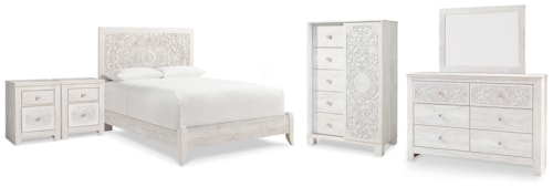 Queen Panel Bed, Dresser, Mirror, Chest And 2 Nightstands