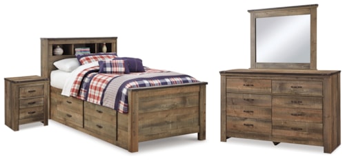 Twin Bookcase Storage Bed, Dresser, Mirror And Nightstand