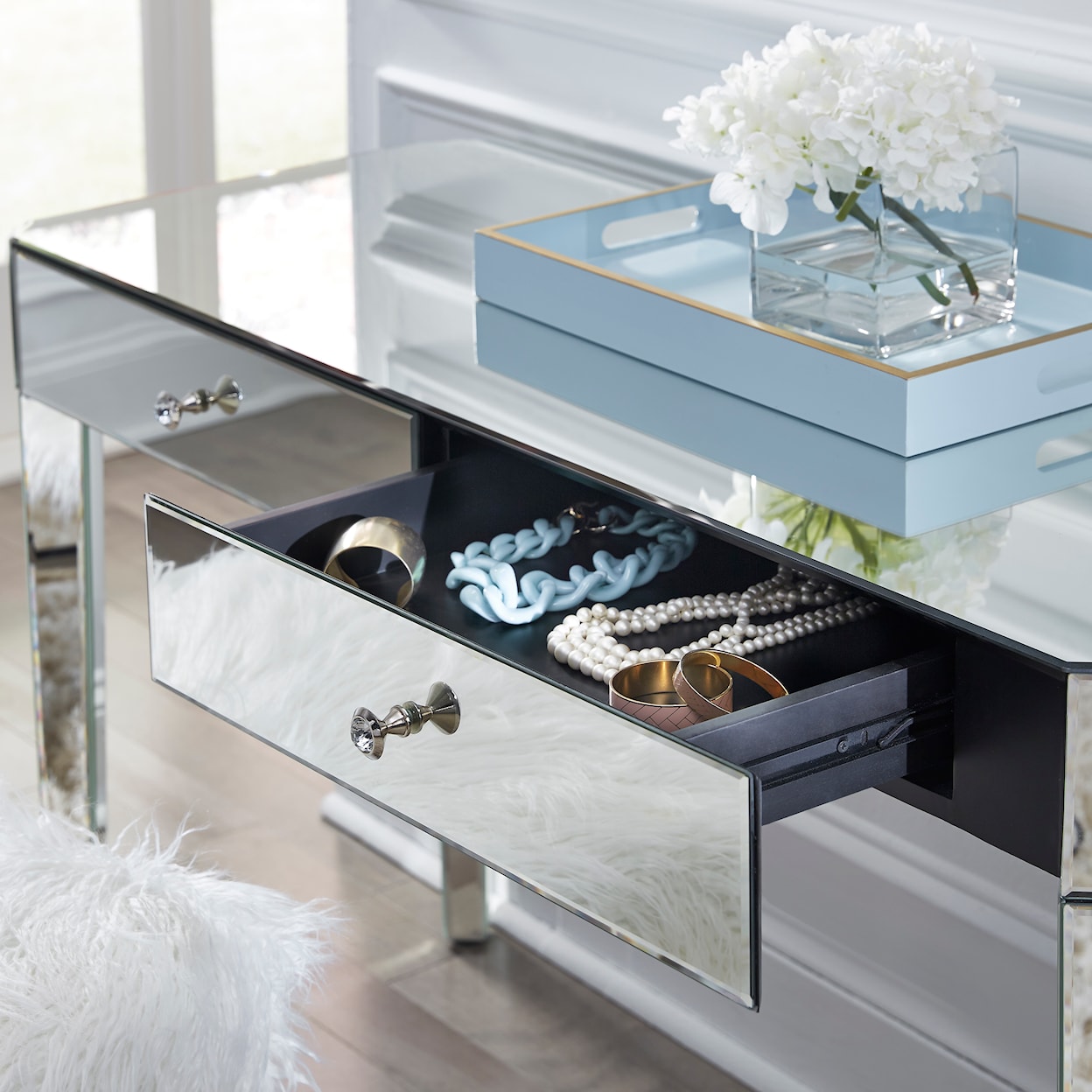 Accentrics Home Accents Mirrored Two Drawer Desk
