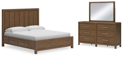 California King Panel Bed With Storage, Dresser And Mirror