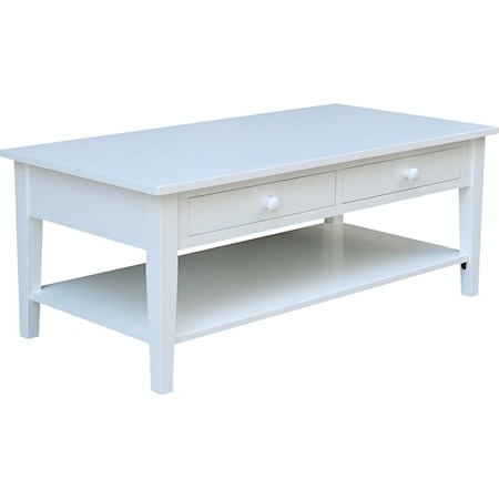 Spencer Farmhouse 2-Drawer Storage Coffee Table - Pure White
