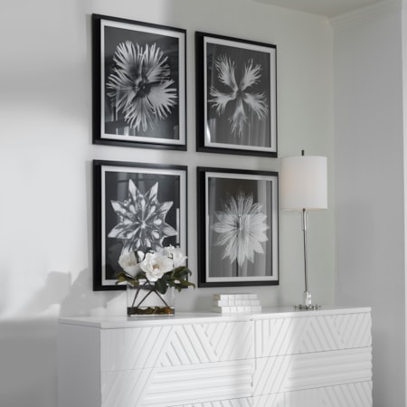 Contemporary Floret Framed Prints S/4