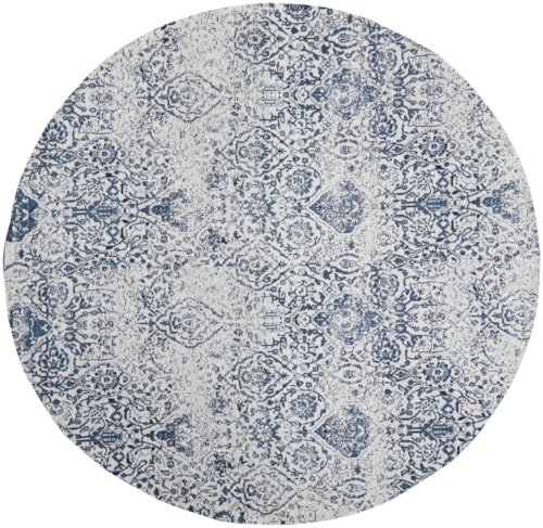 8'  Ivory/Navy Round Rug