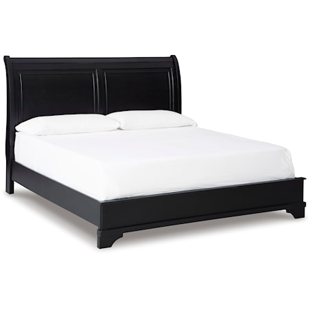 Transitional Queen Sleigh Bed with Low-Profile Footboard