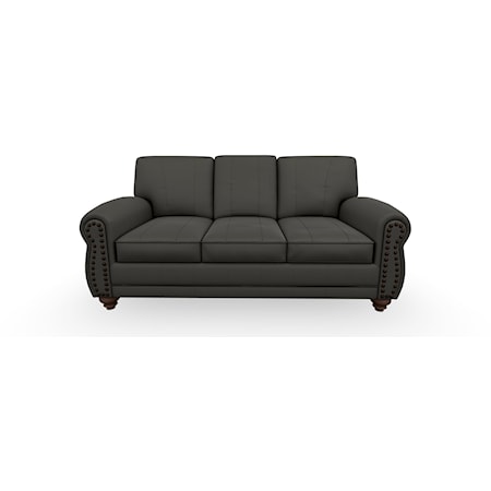 Stationary Leather Sofa With Nailhead Trim