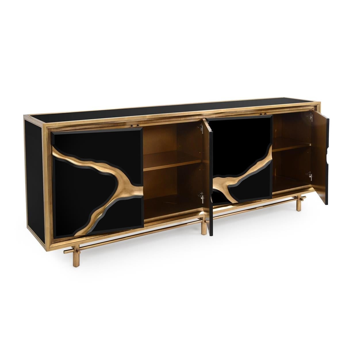 John-Richard Furniture Modern Black &amp; Gold Four-Door Credenza